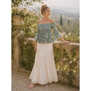Angie Womens Cottagecore Top Small Bell Sleeve Flowy Romantic Fairy Floral Boho